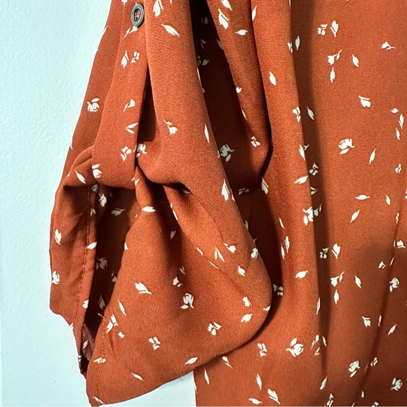 Lush Warren Burnt Orange Split Neck Blouse L –Fall Workwear Casual Pumpkin Spice - Picture 4 of 6